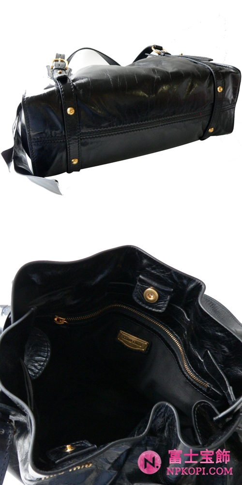 ミュウミュウ MIUMIU ショルダーバッグ 巾着デザイン リボン付き レザー ブラック（NERO） RR1312 VIT.LUX